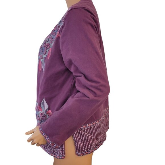 Soft Surroundings Playa Embroidered Open Jacket Dark Berry Size Medium Cotton - Picture 2 of 16